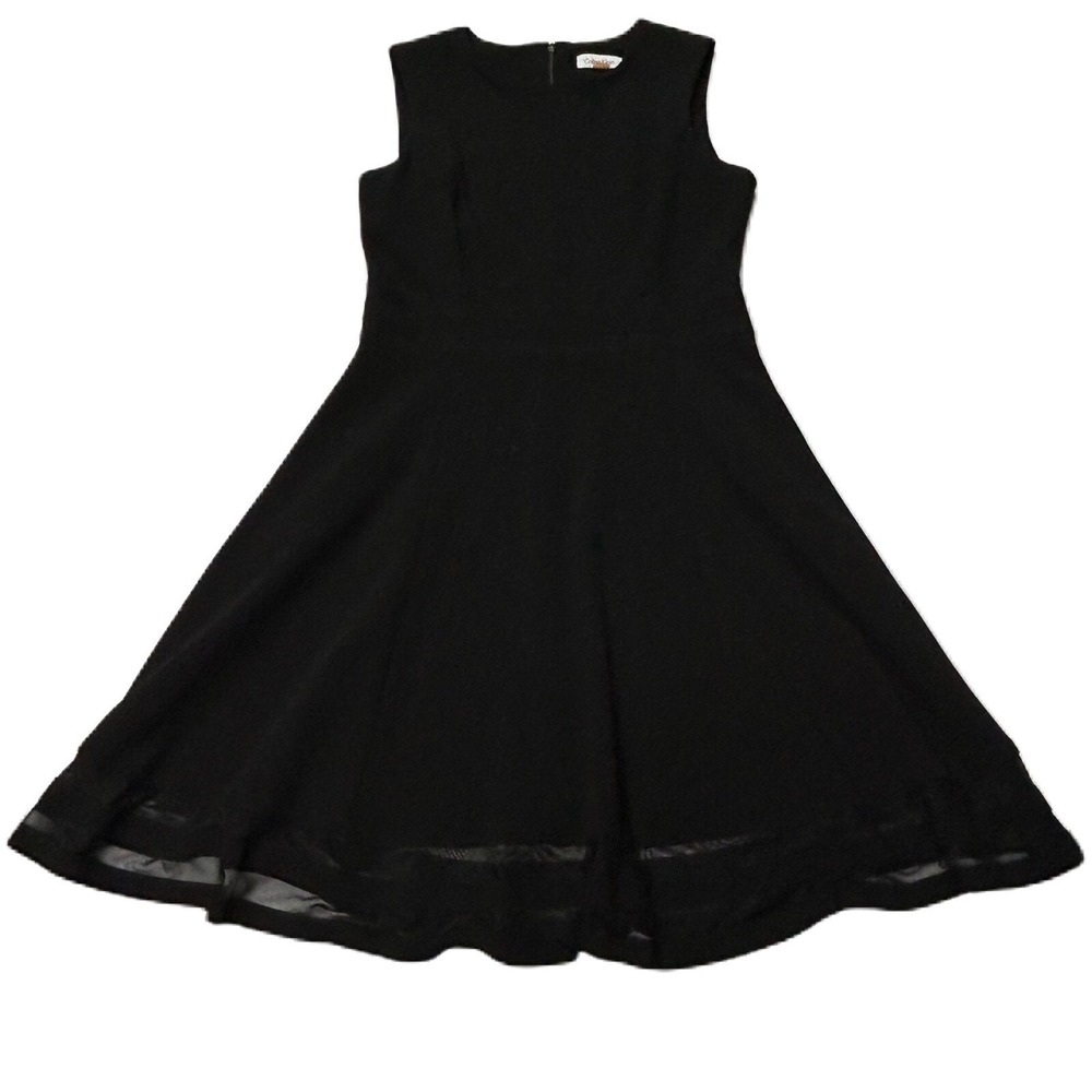 Calvin Klein Womens Midi Dress Size 10 A Line Round Neck Sleeveless Ruffle Black